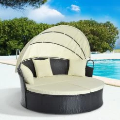 Outsunny Lit Canapé De Jardin Modulable Grand Confort Pare-soleil Pliable Intégré 4 Coussins 3 Oreillers 171L X 180l X 155H Cm Métal Résine Tressée Polyester Noir Beige - Noir 8 Outsunny Lit Canapé De Jardin Modulable Grand Confort Pare-soleil Pliable Intégré 4 Coussins 3 Oreillers 171L X 180l X 155H Cm Métal Résine Tressée Polyester Noir Beige - Noir -Outsunny Soldes Magasin 6812202 2