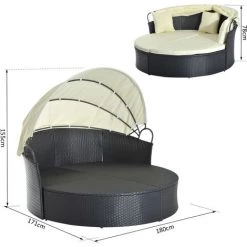 Outsunny Lit Canapé De Jardin Modulable Grand Confort Pare-soleil Pliable Intégré 4 Coussins 3 Oreillers 171L X 180l X 155H Cm Métal Résine Tressée Polyester Noir Beige - Noir 9 Outsunny Lit Canapé De Jardin Modulable Grand Confort Pare-soleil Pliable Intégré 4 Coussins 3 Oreillers 171L X 180l X 155H Cm Métal Résine Tressée Polyester Noir Beige - Noir -Outsunny Soldes Magasin 6812202 3