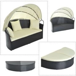 Outsunny Lit Canapé De Jardin Modulable Grand Confort Pare-soleil Pliable Intégré 4 Coussins 3 Oreillers 171L X 180l X 155H Cm Métal Résine Tressée Polyester Noir Beige - Noir 10 Outsunny Lit Canapé De Jardin Modulable Grand Confort Pare-soleil Pliable Intégré 4 Coussins 3 Oreillers 171L X 180l X 155H Cm Métal Résine Tressée Polyester Noir Beige - Noir -Outsunny Soldes Magasin 6812202 4
