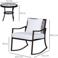 Outsunny Ensemble De Jardin 3 Pièces Style Cosy 2 Fauteuils à Bascule Avec Coussins Assise Dossier + Table Basse Résine Tressée Brun Crème - Marron -Outsunny Soldes Magasin 6812207 3