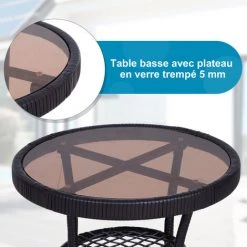 Outsunny Ensemble De Jardin 3 Pièces Style Cosy 2 Fauteuils à Bascule Avec Coussins Assise Dossier + Table Basse Résine Tressée Brun Crème - Marron -Outsunny Soldes Magasin 6812207 5