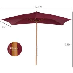 Outsunny Parasol Droit Rectangulaire De Jardin 2,95L X 2l X 2,55H M Rouge Bordeaux - Rouge -Outsunny Soldes Magasin 6824195 3