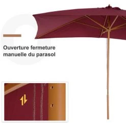 Outsunny Parasol Droit Rectangulaire De Jardin 2,95L X 2l X 2,55H M Rouge Bordeaux - Rouge -Outsunny Soldes Magasin 6824195 5