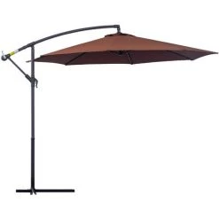 Outsunny Parasol Déporté Octogonal à Manivelle Inclinable Manivelle Avec Pied En Acier Diamètre 3 M Chocolat