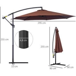 Outsunny Parasol Déporté Octogonal à Manivelle Inclinable Manivelle Avec Pied En Acier Diamètre 3 M Chocolat -Outsunny Soldes Magasin 6824196 3