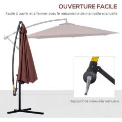 Outsunny Parasol Déporté Octogonal à Manivelle Inclinable Manivelle Avec Pied En Acier Diamètre 3 M Chocolat -Outsunny Soldes Magasin 6824196 4