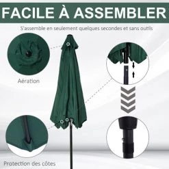 Outsunny Parasol Inclinable De Jardin Balcon Terrasse Manivelle Toile Polyester Imperméabilisée Haute Densité 180 G/m² Ø2,7 X 2,35H M Alu Vert -Outsunny Soldes Magasin 6824213 4