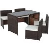 Outsunny Ensemble Salon De Jardin Encastrable 4 Chaises Monoblocs Avec Coussins Déhoussables Et Table Résine Tressée Chocolat - Marron -Outsunny Soldes Magasin 6824217 1