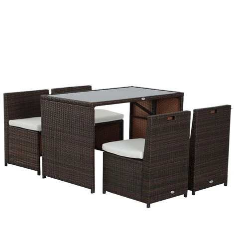 Outsunny Ensemble Salon De Jardin Encastrable 4 Chaises Monoblocs Avec Coussins Déhoussables Et Table Résine Tressée Chocolat - Marron 5 Outsunny Ensemble Salon De Jardin Encastrable 4 Chaises Monoblocs Avec Coussins Déhoussables Et Table Résine Tressée Chocolat - Marron â Image 3