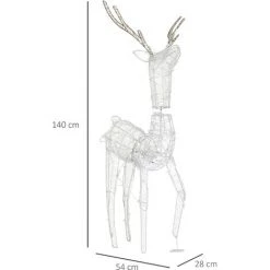 Outsunny Déco Renne De Noël Lumineux - Silhouette Renne Lumineux - Décoration LED Extérieure De Noël - 92 LED Blanc Froid - Blanc -Outsunny Soldes Magasin 68595407 3