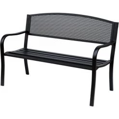 Outsunny Banc 3 Places De Jardin Terrasse Style Contemporain 127L X 60l X 87H Cm Métal époxy Anticorrosion Noir - Noir