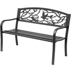 Outsunny Banc 3 Places De Jardin Terrasse Style Rural Chic 127L X 60l X 85H Cm Métal époxy Anticorrosion Noir