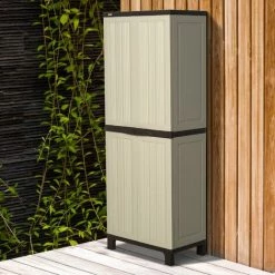 Outsunny Armoire De Jardin Armoire Haute Multi-rangements 2 Portes 3 étagères Réglables En Hauteur 65L X 37l X 172H Cm Gris Clair Chocolat -Outsunny Soldes Magasin 7006099 4