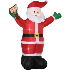 Outsunny Père Noël Gonflable LED 2,5H M Avec Pancarte Joyeux Noël Polyester Imperméable Rouge - Rouge