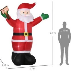 Outsunny Père Noël Gonflable LED 2,5H M Avec Pancarte Joyeux Noël Polyester Imperméable Rouge - Rouge -Outsunny Soldes Magasin 70300252 3