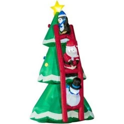 Outsunny Décoration Gonflable LED De Noël 2,47H M - Sapin De Noël Enneigé Décoré Avec échelle Personnages - Polyester Imperméable - Vert