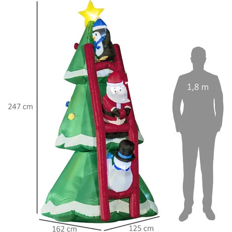 Outsunny Décoration Gonflable LED De Noël 2,47H M - Sapin De Noël Enneigé Décoré Avec échelle Personnages - Polyester Imperméable - Vert 5 Outsunny Décoration Gonflable LED De Noël 2,47H M - Sapin De Noël Enneigé Décoré Avec échelle Personnages - Polyester Imperméable - Vert – Image 3