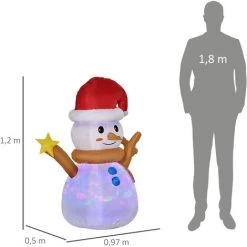 Outsunny Bonhomme De Neige Gonflable LED H. 120 Cm Avec Décorations Polyester Imperméable Blanc - Blanc -Outsunny Soldes Magasin 70300260 3