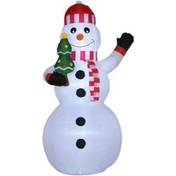 Outsunny Bonhomme De Neige Gonflable 3 LED H. 180 Cm Avec Sapin De Noël Polyester Imperméable Blanc - Blanc