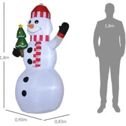 Outsunny Bonhomme De Neige Gonflable 3 LED H. 180 Cm Avec Sapin De Noël Polyester Imperméable Blanc - Blanc -Outsunny Soldes Magasin 70407352 3