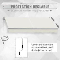 Outsunny Store Banne Manuel Rétractable Aluminium Polyester Imperméabilisé 3L X 2,5l M Crème - Crème -Outsunny Soldes Magasin 7041048 5