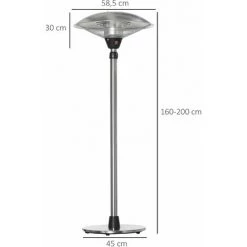 Outsunny Parasol Chauffant Infrarouge à Quartz 3000 W Max. - Hauteur Réglable Ø 58,5 X 160-200H Cm - Chauffage Radiant Sur Pied - Puissance Réglable - Gris -Outsunny Soldes Magasin 70569074 3