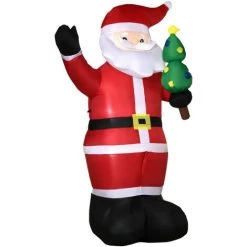 Outsunny Père Noël Gonflable LED 2,45H M Avec Sapin Polyester Imperméable Rouge Vert - Rouge -Outsunny Soldes Magasin 70569081 4