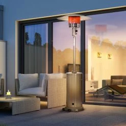 Outsunny Parasol Chauffant Commercial 12,5 KW - Chauffage Extérieur Gaz - Chauffage De Terrasse - Double Sécurité - Puissance Réglable - Roulettes - Acier Inox. Gris - Gris -Outsunny Soldes Magasin 71178612 2