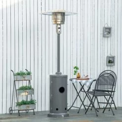 Outsunny Parasol Chauffant Commercial 12,5 KW - Chauffage Extérieur Gaz - Chauffage De Terrasse - Double Sécurité - Puissance Réglable - Roulettes - Acier Inox. Gris - Gris -Outsunny Soldes Magasin 71178612 4