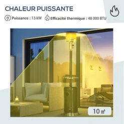 Outsunny Parasol Chauffant Commercial 13 KW - Chauffage Extérieur Gaz - Double Sécurité - Puissance Réglable - Roulettes, étagère - Alu. Acier Inox. Noir - Noir 11 Outsunny Parasol Chauffant Commercial 13 KW - Chauffage Extérieur Gaz - Double Sécurité - Puissance Réglable - Roulettes, étagère - Alu. Acier Inox. Noir - Noir -Outsunny Soldes Magasin 71178614 5