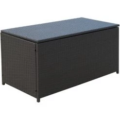 Outsunny Coffre Malle De Rangement 118L X 54l X 59H Cm Résine Tressée Imitation Rotin Café Foncé - Marron