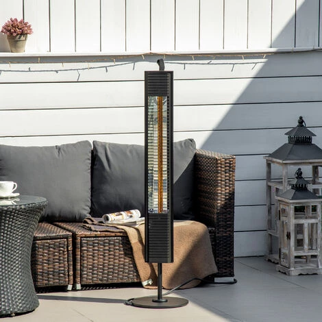 Outsunny Chauffage Extérieur Infrarouge 2000 W Max. Réglable 6 Niv. - Chauffage Radiant Sur Pied - Poignée, Télécommande - Alliage Alu. Fonte Noir - Noir 4 Outsunny Chauffage Extérieur Infrarouge 2000 W Max. Réglable 6 Niv. - Chauffage Radiant Sur Pied - Poignée, Télécommande - Alliage Alu. Fonte Noir - Noir – Image 2
