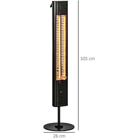 Outsunny Chauffage Extérieur Infrarouge 2000 W Max. Réglable 6 Niv. - Chauffage Radiant Sur Pied - Poignée, Télécommande - Alliage Alu. Fonte Noir - Noir 5 Outsunny Chauffage Extérieur Infrarouge 2000 W Max. Réglable 6 Niv. - Chauffage Radiant Sur Pied - Poignée, Télécommande - Alliage Alu. Fonte Noir - Noir – Image 3