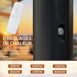 Outsunny Chauffage Extérieur Infrarouge 2000 W Max. Réglable 6 Niv. - Chauffage Radiant Sur Pied - Poignée, Télécommande - Alliage Alu. Fonte Noir - Noir 10 Outsunny Chauffage Extérieur Infrarouge 2000 W Max. Réglable 6 Niv. - Chauffage Radiant Sur Pied - Poignée, Télécommande - Alliage Alu. Fonte Noir - Noir -Outsunny Soldes Magasin 72276223 4