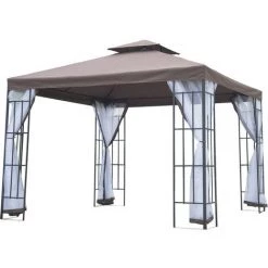 Outsunny Tonnelle Barnum Style Colonial Double Toit Toile Moustiquaires Amovibles 3 X 3 X 2,65 M Chocolat Et Blanc