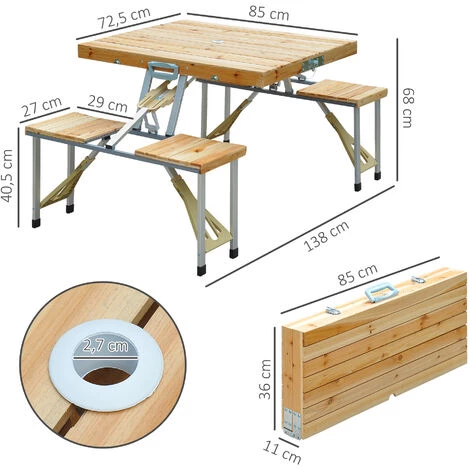 Outsunny Table De Camping Jardin Pique-nique Pliante En Bois Avec 4 Sieges 5 Outsunny Table De Camping Jardin Pique-nique Pliante En Bois Avec 4 Sieges – Image 3