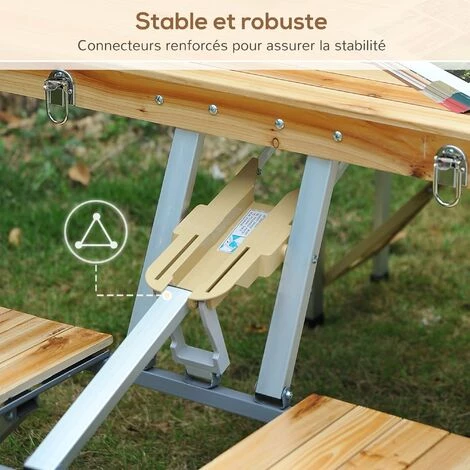 Outsunny Table De Camping Jardin Pique-nique Pliante En Bois Avec 4 Sieges 6 Outsunny Table De Camping Jardin Pique-nique Pliante En Bois Avec 4 Sieges – Image 4
