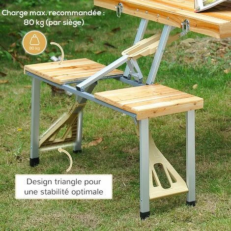 Outsunny Table De Camping Jardin Pique-nique Pliante En Bois Avec 4 Sieges 7 Outsunny Table De Camping Jardin Pique-nique Pliante En Bois Avec 4 Sieges – Image 5
