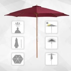 Outsunny Parasol Droit En Bois Polyester Haute Densité Protection Solaire Ø 3 X 2,5 M Rouge - Rouge 10 Outsunny Parasol Droit En Bois Polyester Haute Densité Protection Solaire Ø 3 X 2,5 M Rouge - Rouge -Outsunny Soldes Magasin 723711 4