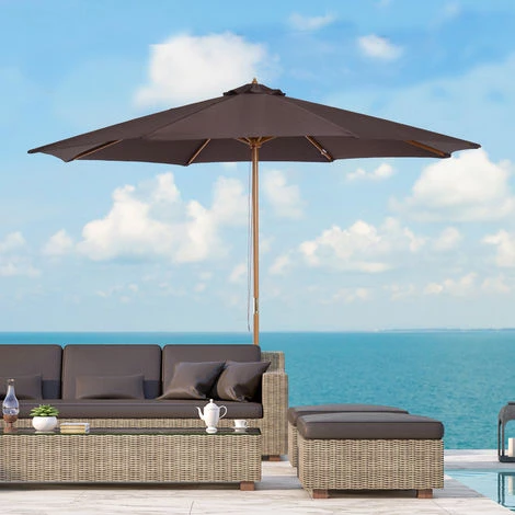 Outsunny Parasol Rond Grande Taille Diamètre 3 M Bois Polyester Haute Densité Chocolat - Marron 4 Outsunny Parasol Rond Grande Taille Diamètre 3 M Bois Polyester Haute Densité Chocolat - Marron â Image 2