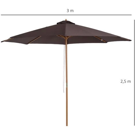 Outsunny Parasol Rond Grande Taille Diamètre 3 M Bois Polyester Haute Densité Chocolat - Marron 5 Outsunny Parasol Rond Grande Taille Diamètre 3 M Bois Polyester Haute Densité Chocolat - Marron â Image 3