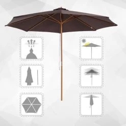 Outsunny Parasol Rond Grande Taille Diamètre 3 M Bois Polyester Haute Densité Chocolat - Marron 10 Outsunny Parasol Rond Grande Taille Diamètre 3 M Bois Polyester Haute Densité Chocolat - Marron -Outsunny Soldes Magasin 723712 4
