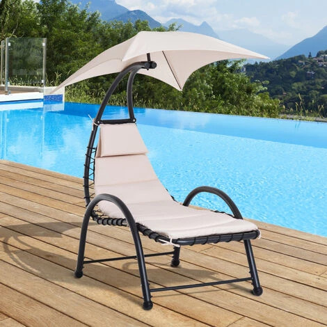 Outsunny Bain De Soleil Design Contemporain - Pare-soleil Et Matelas - Acier Polyester - Dim. 1,7L X 1,18l X 1,77H M - Beige Noir 4 Outsunny Bain De Soleil Design Contemporain - Pare-soleil Et Matelas - Acier Polyester - Dim. 1,7L X 1,18l X 1,77H M - Beige Noir – Image 2