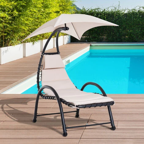 Outsunny Bain De Soleil Design Contemporain - Pare-soleil Et Matelas - Acier Polyester - Dim. 1,7L X 1,18l X 1,77H M - Beige Noir 6 Outsunny Bain De Soleil Design Contemporain - Pare-soleil Et Matelas - Acier Polyester - Dim. 1,7L X 1,18l X 1,77H M - Beige Noir – Image 4