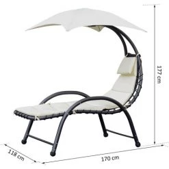 Outsunny Bain De Soleil Design Contemporain - Pare-soleil Et Matelas - Acier Polyester - Dim. 1,7L X 1,18l X 1,77H M - écru Noir -Outsunny Soldes Magasin 7301361 3