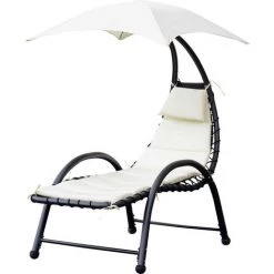 Outsunny Bain De Soleil Design Contemporain - Pare-soleil Et Matelas - Acier Polyester - Dim. 1,7L X 1,18l X 1,77H M - écru Noir -Outsunny Soldes Magasin 7301361 4