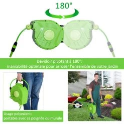 Outsunny Dévidoir Mural Enrouleur Automatique Pivotant 180° Tuyau 10 + 1 M Avec Lance Arrosage Support Mural Intégré Vert - Vert 10 Outsunny Dévidoir Mural Enrouleur Automatique Pivotant 180° Tuyau 10 + 1 M Avec Lance Arrosage Support Mural Intégré Vert - Vert -Outsunny Soldes Magasin 7443057 4