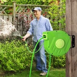 Outsunny Dévidoir Mural Enrouleur Automatique Pivotant 180° Tuyau 10 + 1 M Avec Lance Arrosage Support Mural Intégré Vert - Vert 11 Outsunny Dévidoir Mural Enrouleur Automatique Pivotant 180° Tuyau 10 + 1 M Avec Lance Arrosage Support Mural Intégré Vert - Vert -Outsunny Soldes Magasin 7443057 5