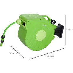 Outsunny Dévidoir Mural Enrouleur Automatique Pivotant 180° Tuyau 20 + 2 M Avec Lance Arrosage Support Mural Intégré Vert -Outsunny Soldes Magasin 7443059 3