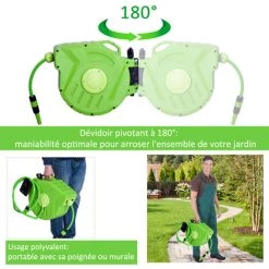 Outsunny Dévidoir Mural Enrouleur Automatique Pivotant 180° Tuyau 20 + 2 M Avec Lance Arrosage Support Mural Intégré Vert -Outsunny Soldes Magasin 7443059 5